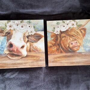 Floral Cow Canvas Art Set